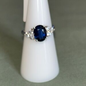 Blue Kyanite rhodium over Sterling silver ring